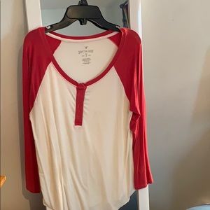 Red and white baseball tee American eagle